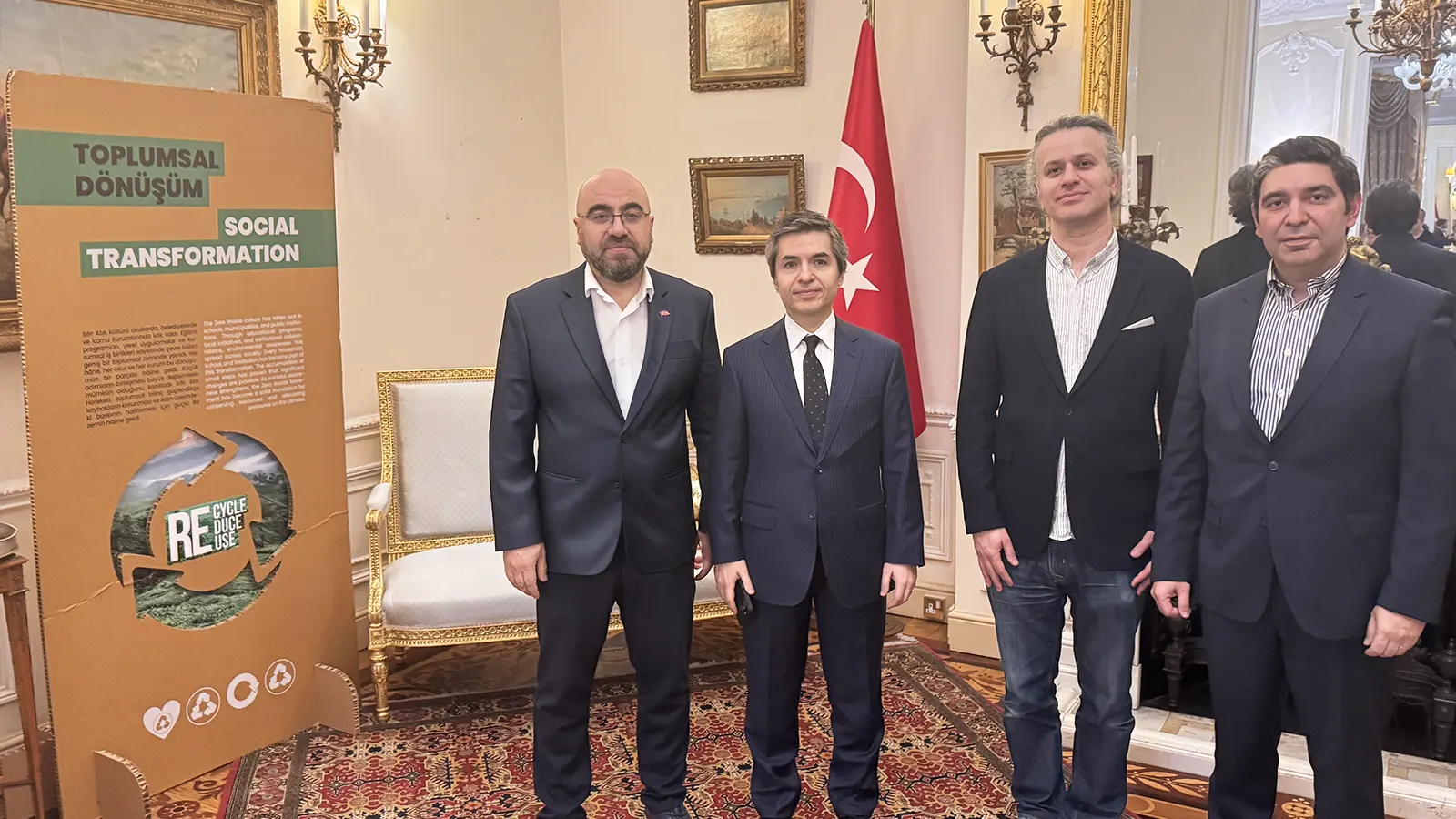 Representatives of the Turkish Business Forum Board of Directors pictured with His Excellency Osman Koray Ertaş, the Turkish Ambassador to London, during the "Zero Waste" and COP31 mobilisation event held at the Ambassador’s Residence.