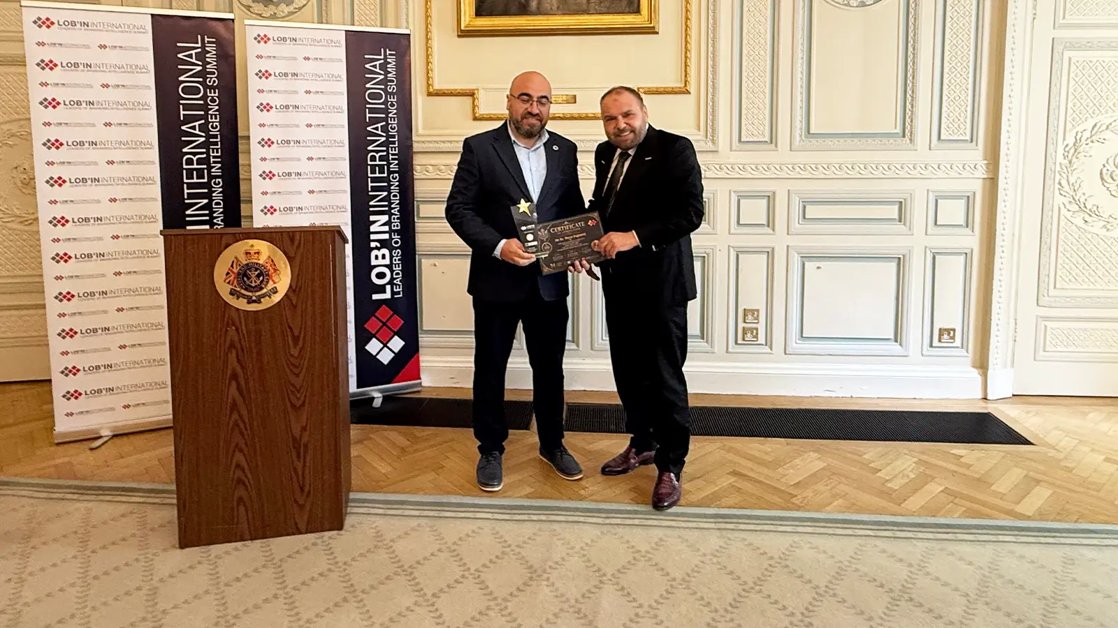 Close-up of the official award presented to Turkish Business Forum at the 24th European Quality Summit, hosted at St James's Square, London.