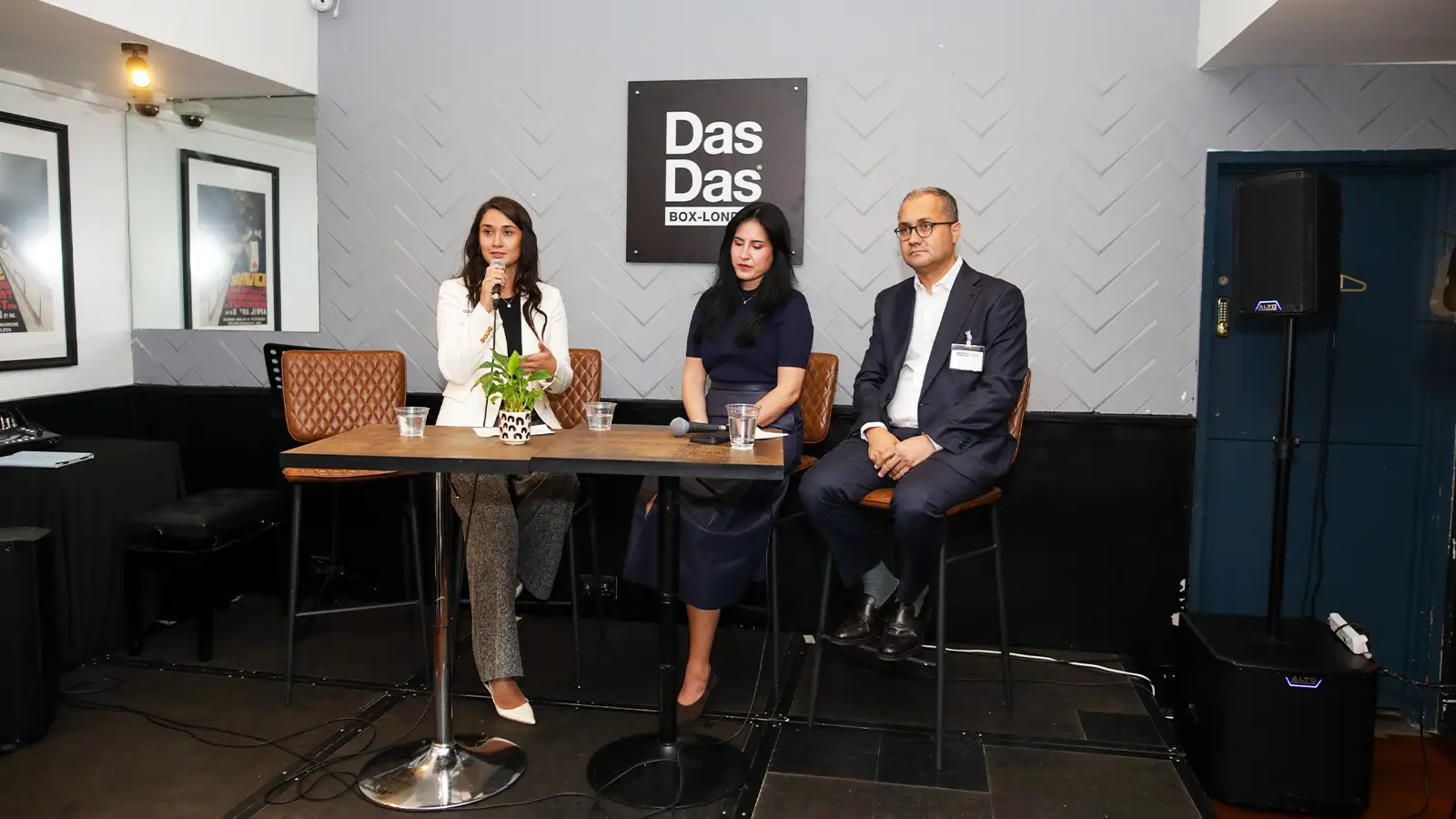Speakers and moderator on stage during the Turkish Business Forum AI panel at DasDas Box in London